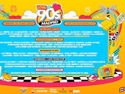 Cartel de Love the 90s Madrid, el festival de los noventa más grande del mundo que tendrá lugar el 22 de junio en IFEMA.