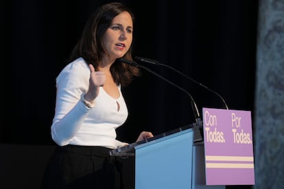 La ministra de Derechos Sociales y Agenda 2030, Ione Belarra, este sábado, en un acto contra la violencia machista en Madrid.