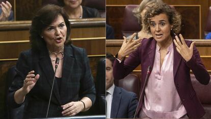 Carmen Calvo y Dolors Montserrat, en el Congreso.