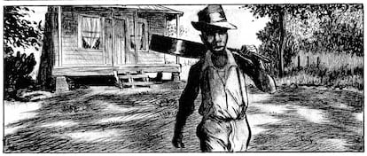 Ilustración del libro 'Los últimos días de Robert Johnson', de Frantz Duchazeau.