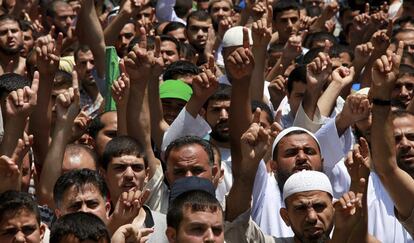 Partidarios de Hamas durante una manifestación contra las operaciones militares israelíes en la Franja de Gaza.