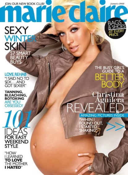 La cantante Christina Aguilera ocultó al público que esperaba un hijo en los primeros meses, hasta que lo anunció en enero de 2008 en la portada de la revista 'Marie Claire'