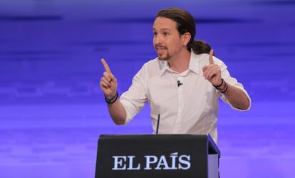 El líder de Podemos y candidato a la presidencia del Gobierno Pablo Iglesias, durante un momento del debate.