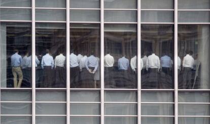 Reunión de los empleados de Lehman Brothers en noviembre de 2008.