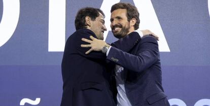 El candidato del PP a la presidencia de Castilla y León, Alfonso Fernández Mañueco y el presidente del PP, Pablo Casado.