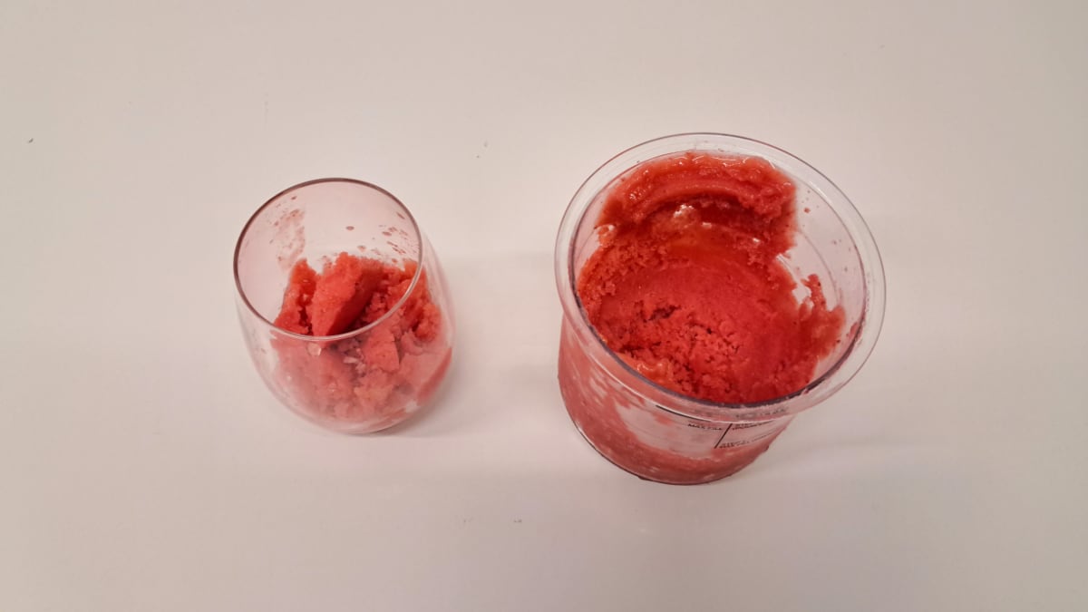 Resultado del granizado de fresas.