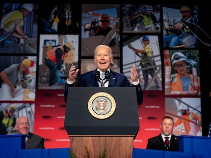 El presidente de Estados Unidos, Joe Biden, en un acto el día que ha anunciado su candidatura a la reelección en 2024.