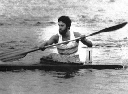 Herminio Menéndez, durante la prueba de K-1 (500 metros) en los Juegos de Montreal.