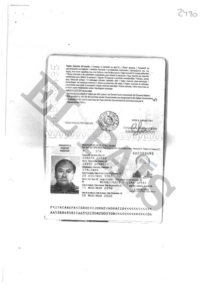 Pasaporte del abogado Jorge Horacio Canepa Torre.