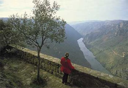 Desde el mirador de La Code, en Mieza (Salamanca), se aprecia la profundidad del cañón fluvial que caracteriza los paisajes de los Arribes del Duero.