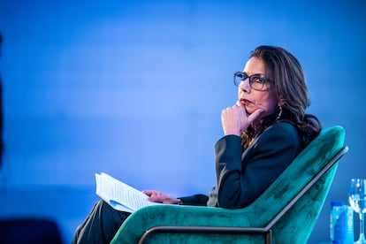 Najat Maalla M'jid, Representante Especial del Secretario General de la ONU sobre Violencia contra los Niños, este miércoles en el acto organizado por el Ministerio de Derechos Sociales en Madrid. 