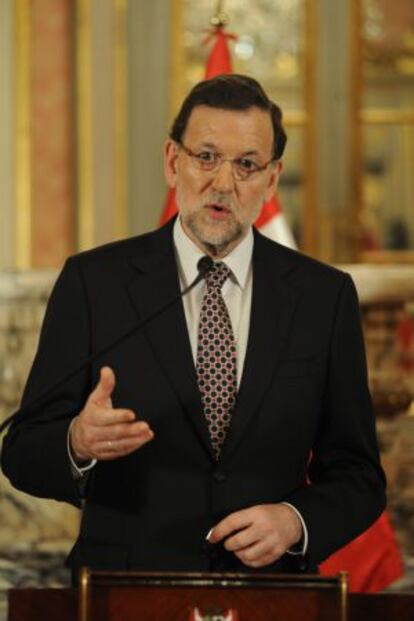 Rajoy, durante su comparecencia en Lima.