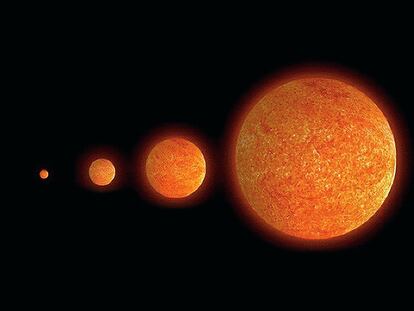 Ilustración en la que se compara la estrella VV Cephei con otros astros conocidos