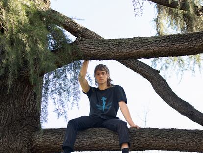 Diego García Vega se encarama a un árbol del madrileño Parque del Oeste.