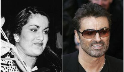 Melanie Panayiotou, la hermana de George Michael, en Londres, en 1986 y, a la derecha, el cantante británico en 2005.