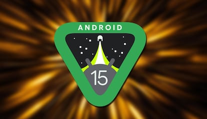 Logotipo de Android 15 con fondo de luces