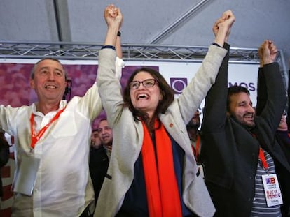 La líder de Compromís, Mònica Oltra, celebrando los resultados.