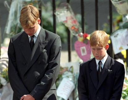 Prince William and Prince Harry on the day of their mother Princess Diana’s funeral.