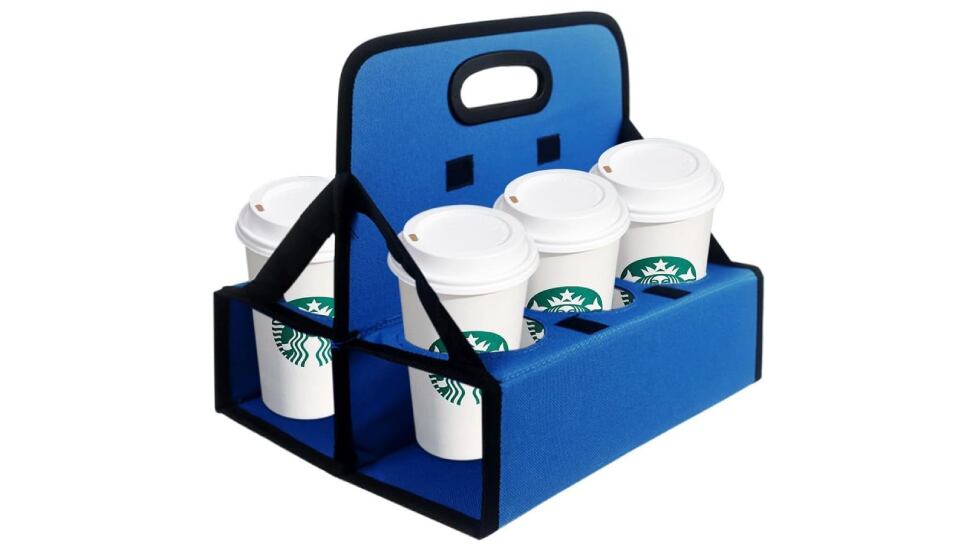 Portavasos con diseño de caja para seis bebidas.