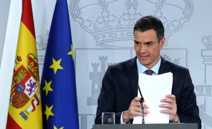 El presidente del Gobierno, Pedro Sánchez, en el palacio de La Moncloa. 