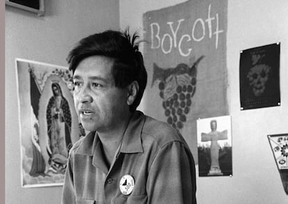 César Chávez, the Chicano leader of the farmers, during the grape boycott of 1965.