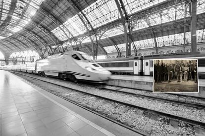 Retrofotografiar Barcelona con Mark Klett. 'Andén de la estación de Francia', de Javier Sardà. Imagen realizada a partir de la realizada por Josep Domínguez, el 18 de octubre de 1926: 'La familia real despide a la reina Victoria Eugenia en la estación de Francia'.