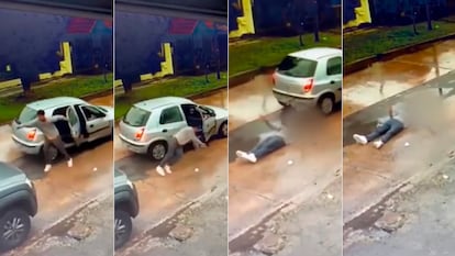 Imágenes de un joven tiroteado tras intentar robar un coche a la puerta de un supermercado en Llavallol.