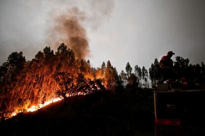 La lluita contra les flames dels bombers a Penela, Coïmbra.