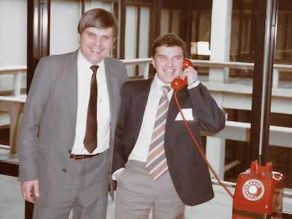 Vladimir Alexandrov (left) and his colleague Nick Lukyanov, in February,1985, in Japan