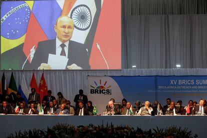 El discurso telemático de Vladimir Putin en la cumbre de líderes de los países BRICS, que se desarrolló en Johannesburgo.