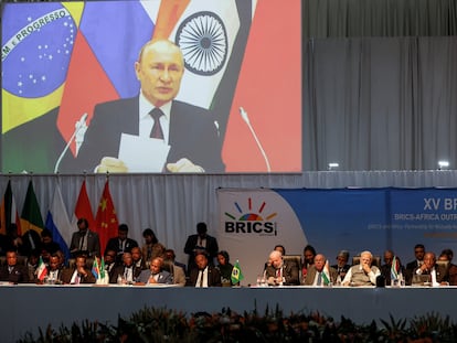 El discurso telemático de Vladimir Putin en la cumbre de líderes de los países BRICS, que se desarrolló en Johannesburgo.