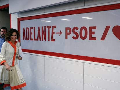 María Jesús Montero, ministra de Hacienda en funciones y vicesecretaria general del PSOE, este lunes en la sede de su partido.