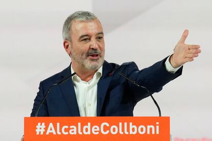 El alcaldable por Barcelona, Jaume Collboni, durante un acto de apoyo al candidato socialista en Barcelona, este domingo. 
