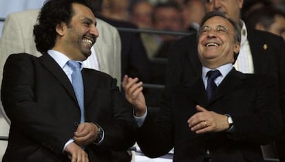 El jeque Al-Thani junto a Florentino Pérez.