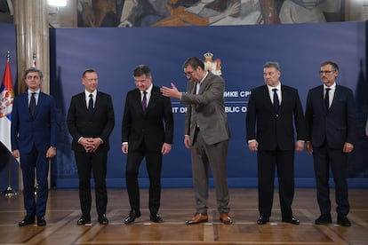 Italian diplomat Alessandro Cattaneo, French President's Advisor Emmanuel Bonne, European Union envoy Miroslav Lajcak, Serbian President Aleksandar Vucic, US Deputy Assistant Secretary Gabriel Escobar and German Chancellor's Advisor Jens Plettner