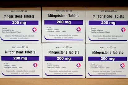 Boxes of mifepristone at a health center in Alabama, in 2022.