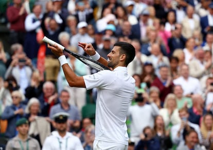 Djokovic celebra el triunfo contra Musetti.