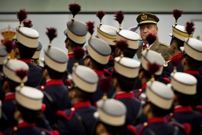 King Juan Carlos reviews troops at Friday's military parade in Madrid,