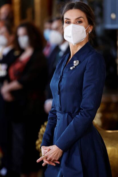 La reina Letizia asiste a la tradicional ceremonia de la Pascua Militar este jueves en el Palacio Real.