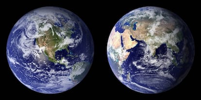 Dos vistas de la Tierra desde el espacio.