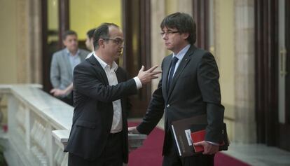Jordi Turull i Carles Puigdemont, al Parlament el 2016.