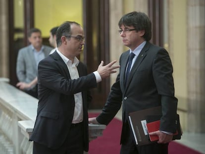 Jordi Turull i Carles Puigdemont, al Parlament el 2016.