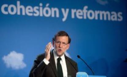 El presidente del Gobierno, Mariano Rajoy, durante su intervención el pasado sábado en la vigésima reunión interparlamentaria del Partido Popular en Córdoba.