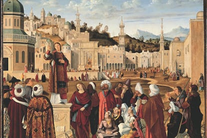<i>San Esteban predicando</i> (1514), una de las obras de Carpaccio expuestas en la Academia de Bellas Artes de Venecia.