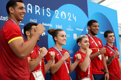 El equipo olímpico español de boxeo, ayer en París.