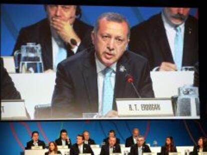 El primer ministro de Turquía, Recep Tayyip Erdogan, durante la presentación al COI.
