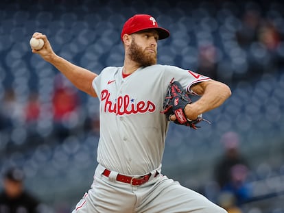Philadelphia Phillies starting pitcher Zack Wheeler (45) pitches against the Washington Nationals during the first inning at Nationals Park. Oct 2, 2022, Washington, DC.