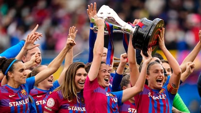 Las jugadoras del Barça celebran la conquista de la Liga Iberdrola.