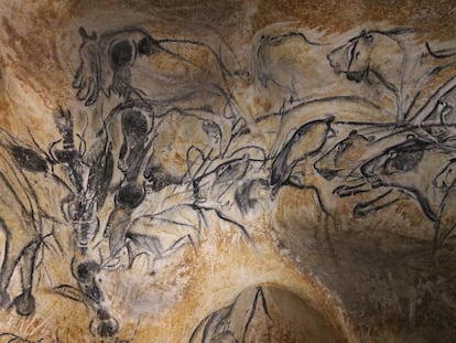 Panel de los leones de las cavernas en la cueva de Chauvet (Francia).