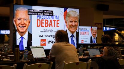 Sala de prensa en Georgia, antes del primer debate. 